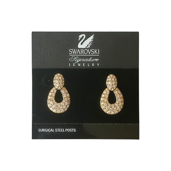 Swarovski Signature Gold-Plate Pave Crystal Door Knocker NOS Stud Earrings - Picture 4 of 4